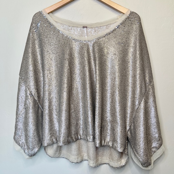 FP | Champagne Dreams Sequined Slouchy Dolman Cropped Boxy Blouse - Picture 5 of 15
